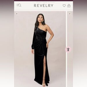 Revelry Velvet Black One-Shoulder Gown